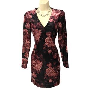 NWT Express Velvet Floral Bodycon Occasion Dress Womens XS long sleeve MSRP $98